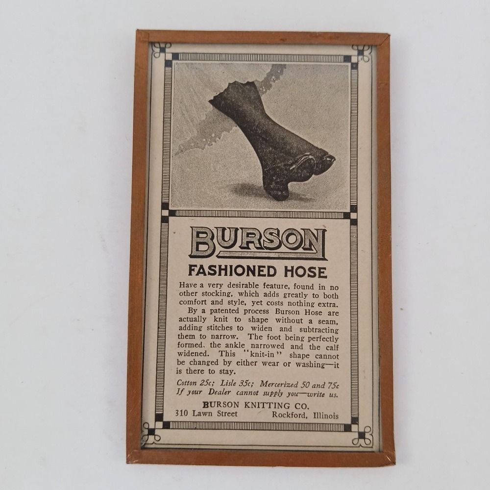 Antique 1913 Burson Fashioned Hose Magazine Print Ad Framed 3"x4" Ephemera Vtg